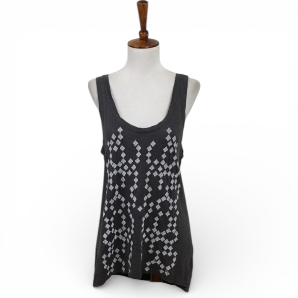 Rebecca Minkoff 100% Linen Tank Women’s S Embroidered Scoop Neck Edgy Boho Top